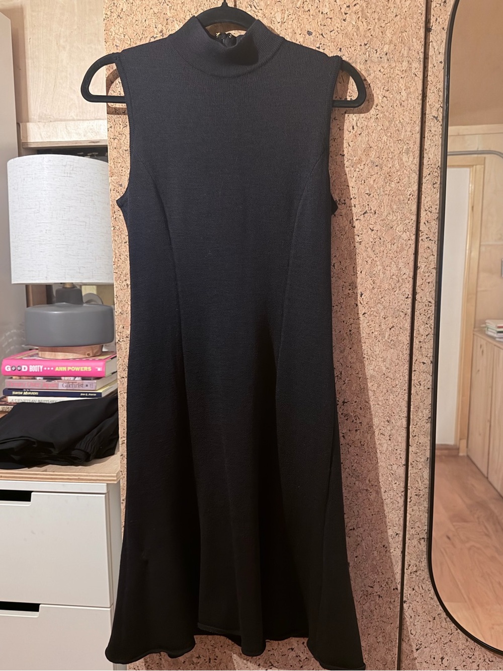 St. John Sleeveless Mock Neck Black Knit Midi Dress, Size 4